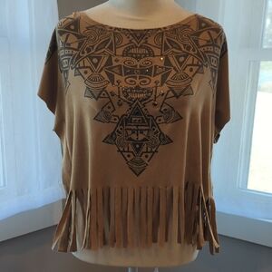 Geometric Fringe Tan Top